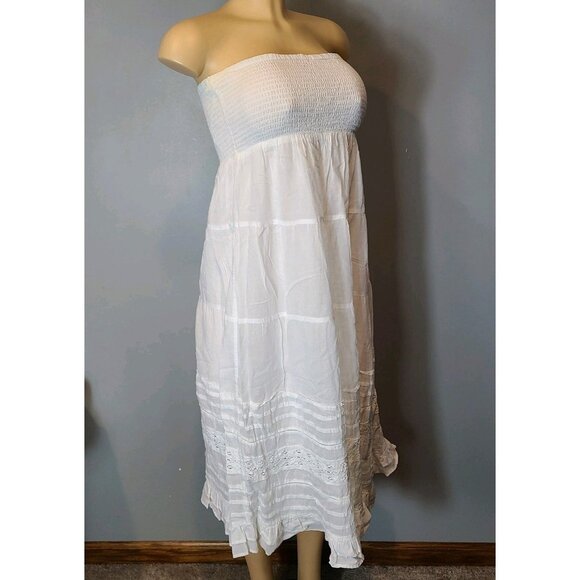 VTG American Eagle White Smocked Dress Cottage Resort Sz Medium Wedding Lace - Picture 3 of 10